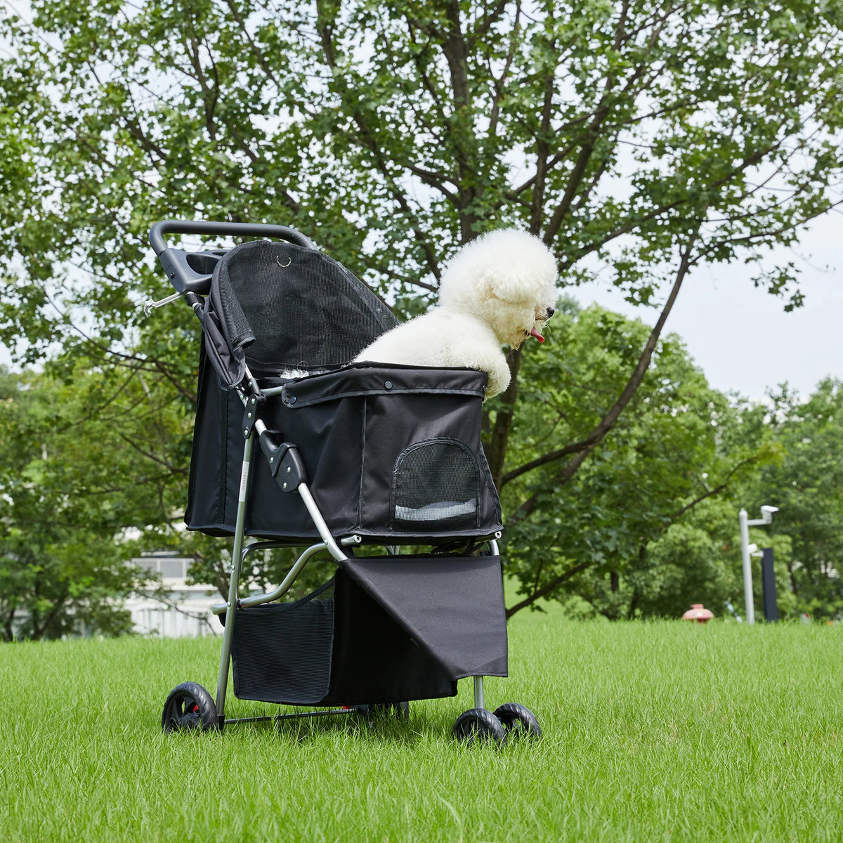 DUMOS 3 Wheel Foldable Pet Stroller With Mesh Windows and Storage