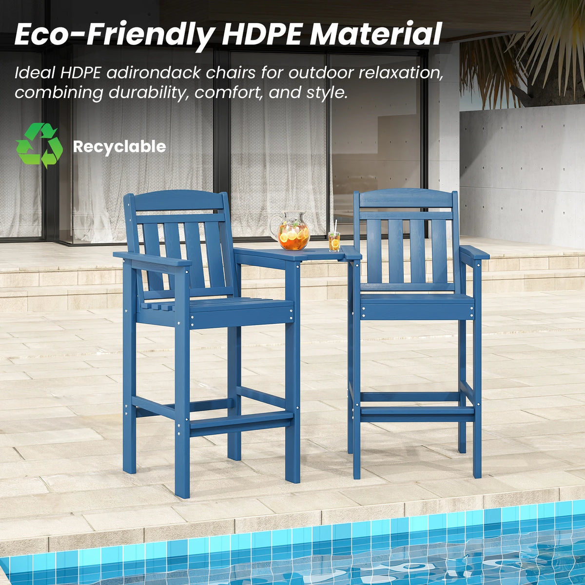 FARINI Adirondack Bar Height Patio Chairs With Connecting Tray