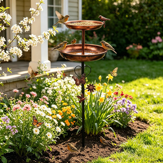 Two Tier Metal Bird Bath Feeder For Garden Patio Decor