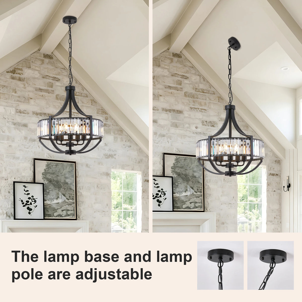 ARLGSITE 20'' Pendant 5 Light LED Crystal Chandelier Black Kitchen Living Room Fixture