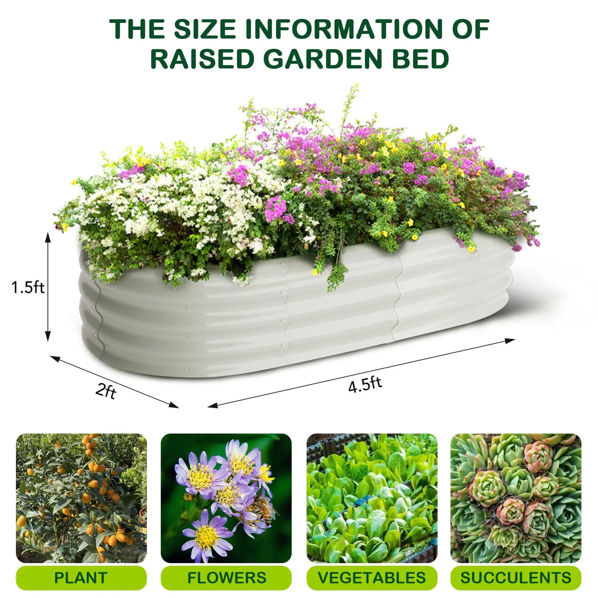 HiMISS Galvanized Steel Raised Garden Bed Planter Box