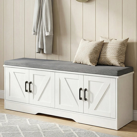 JHK Storage Bench With Padded Seat And Entryway Shoe Cabinet