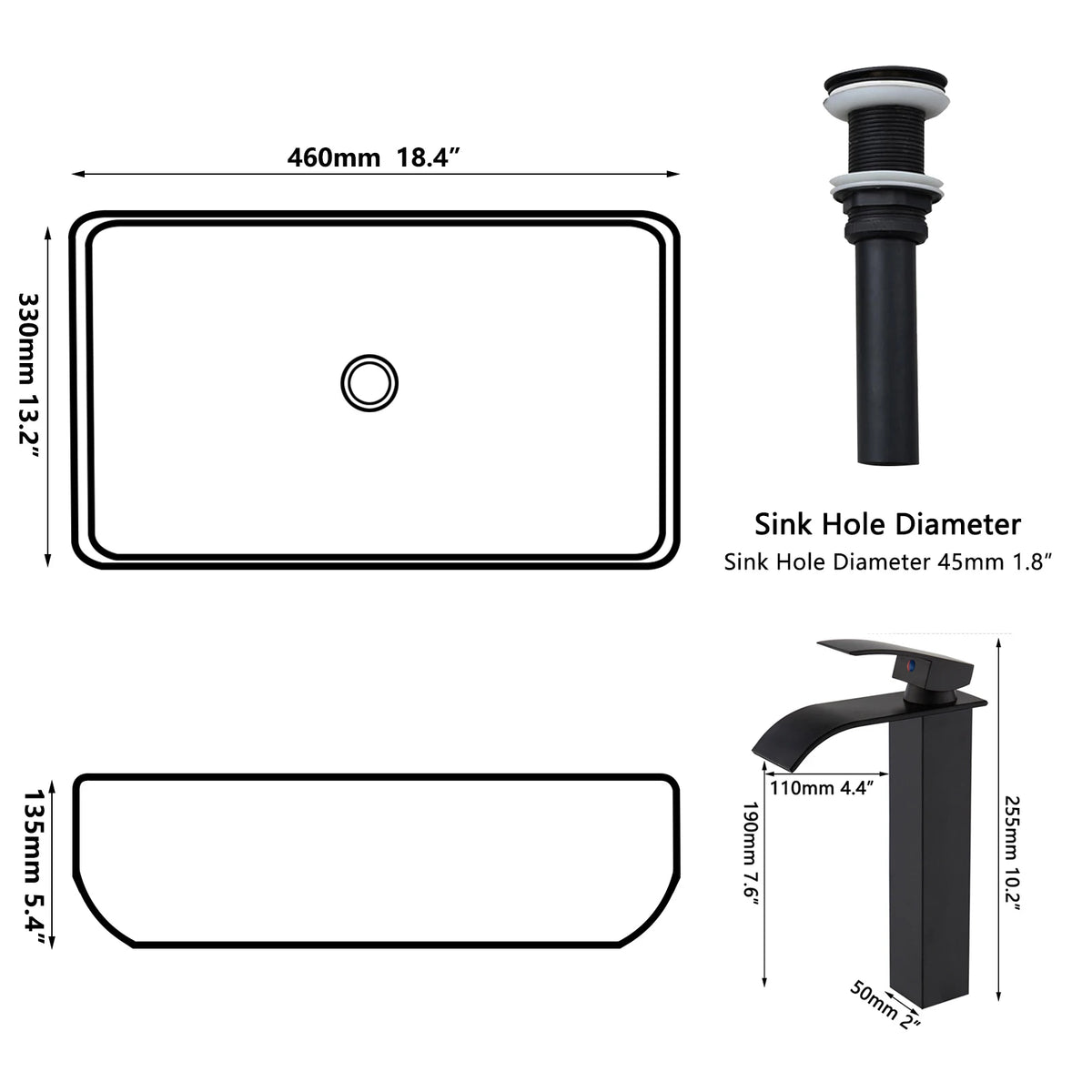 MEKKHALA Ceramic Vessel Sink Set With Matte Faucet Bathroom Basin