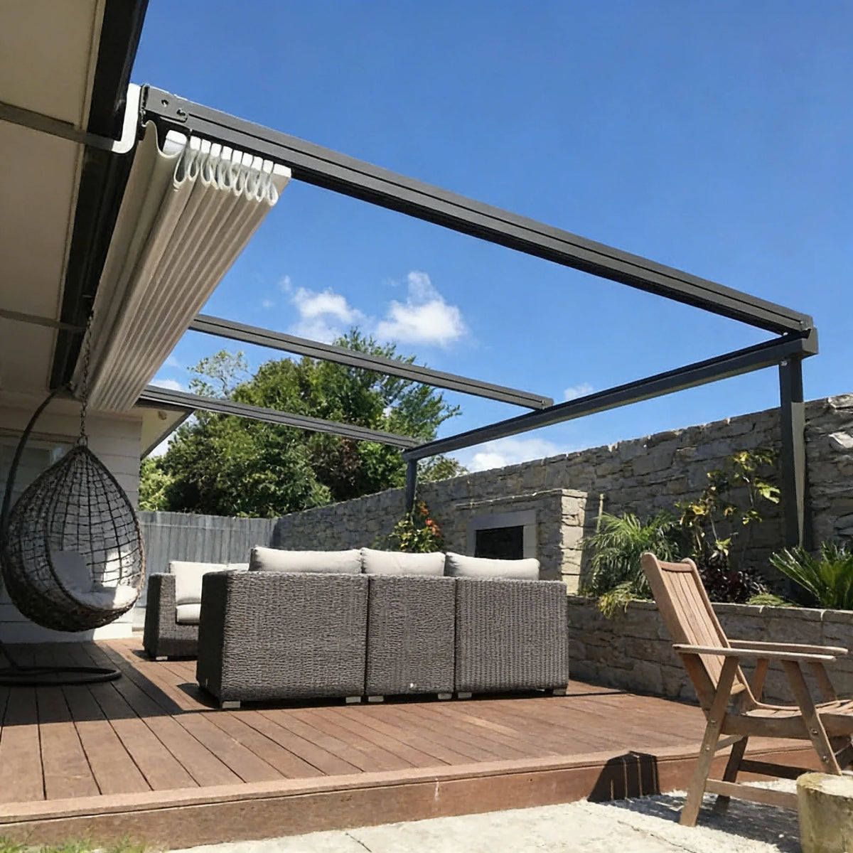 Motorized Retractable PVC Folding Patio Awning Outdoor Sun Shelter