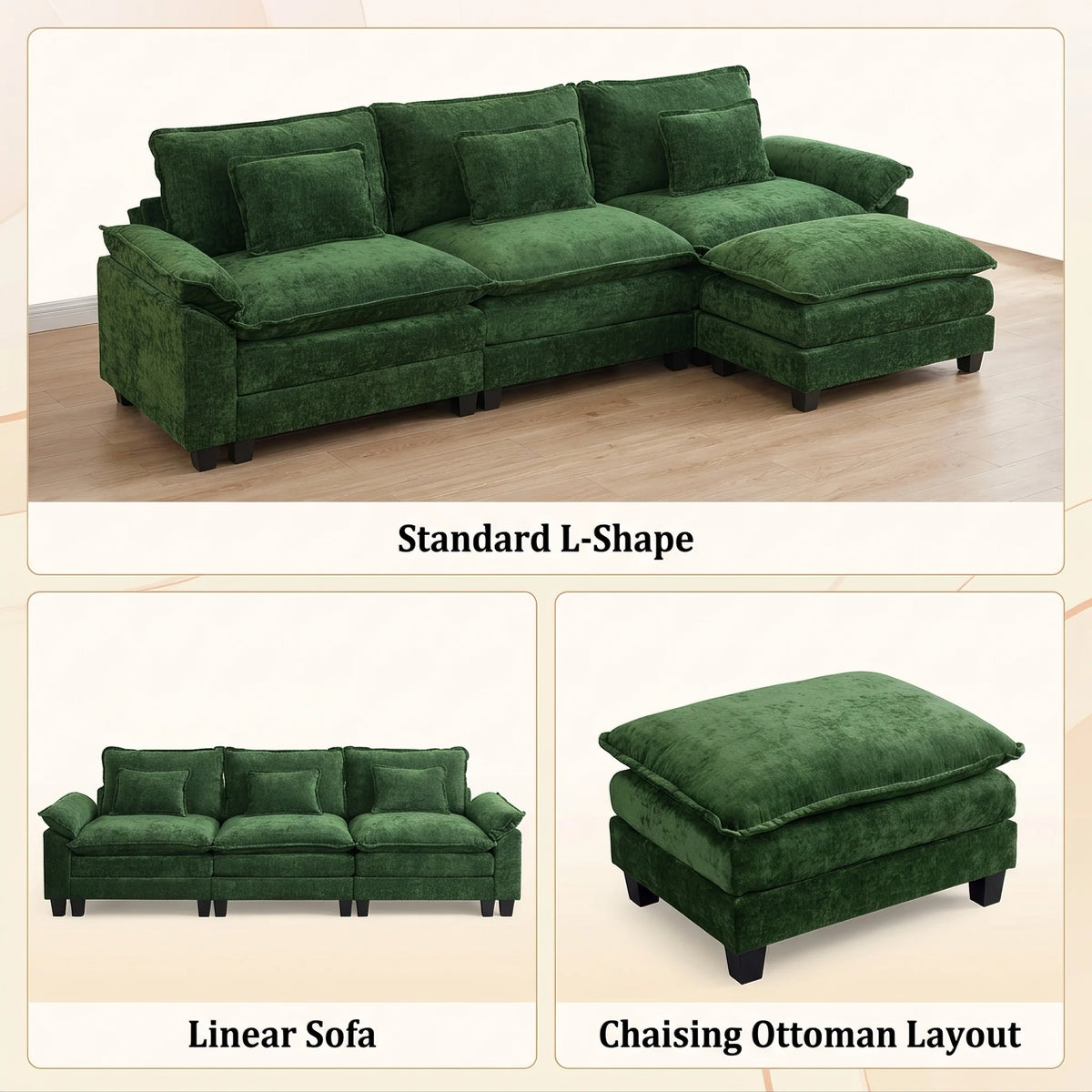 TCGBKAF Modern Modular Cloud Sectional Sofa With Ottoman