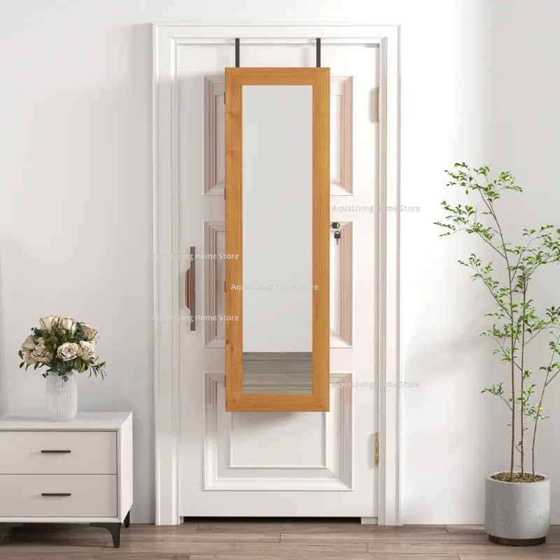 Modern Led Wall Mounted Solid Wood Jewelry Armoire Full Mirror