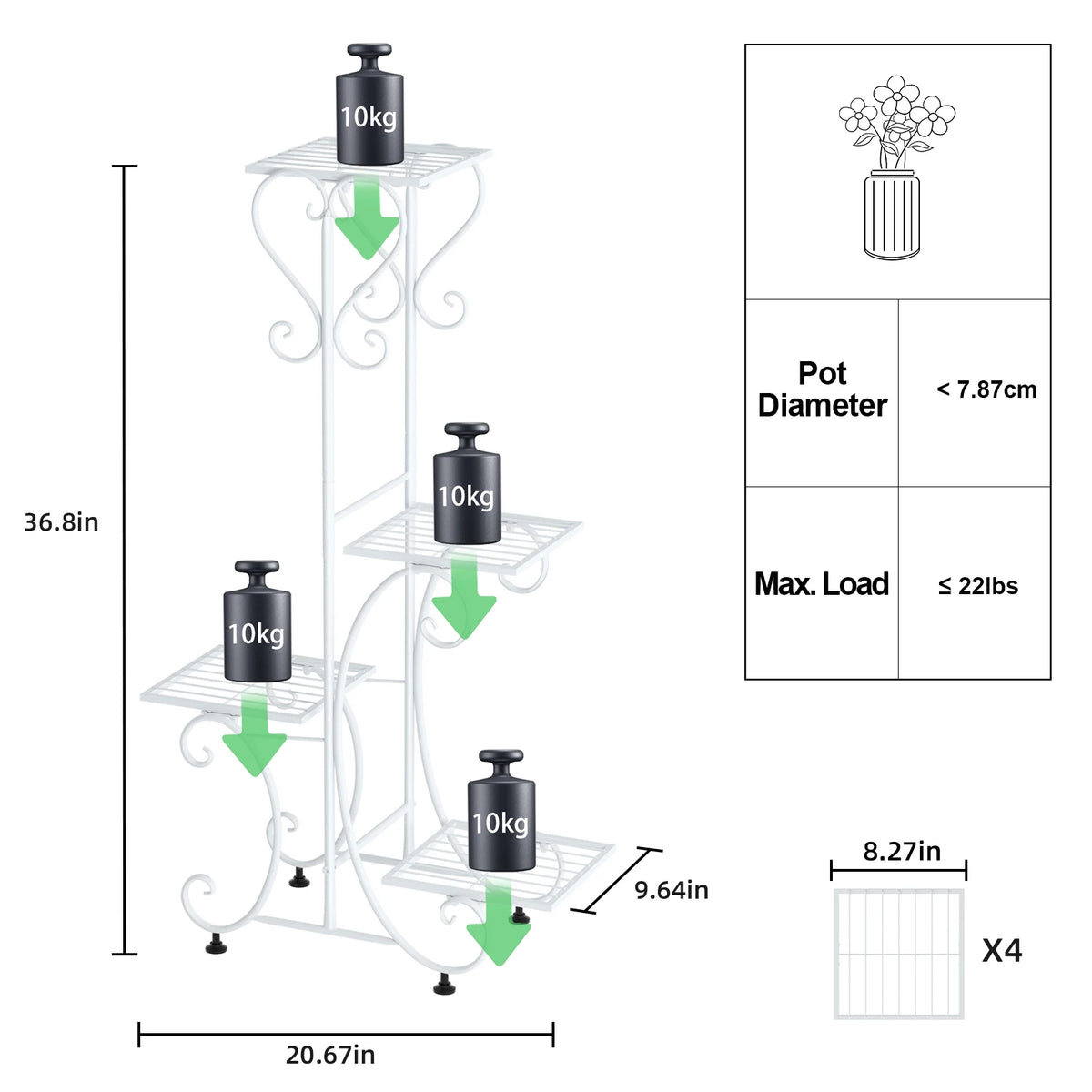 Four Tier Metal Plant Stand For Indoor Outdoor Garden Rack