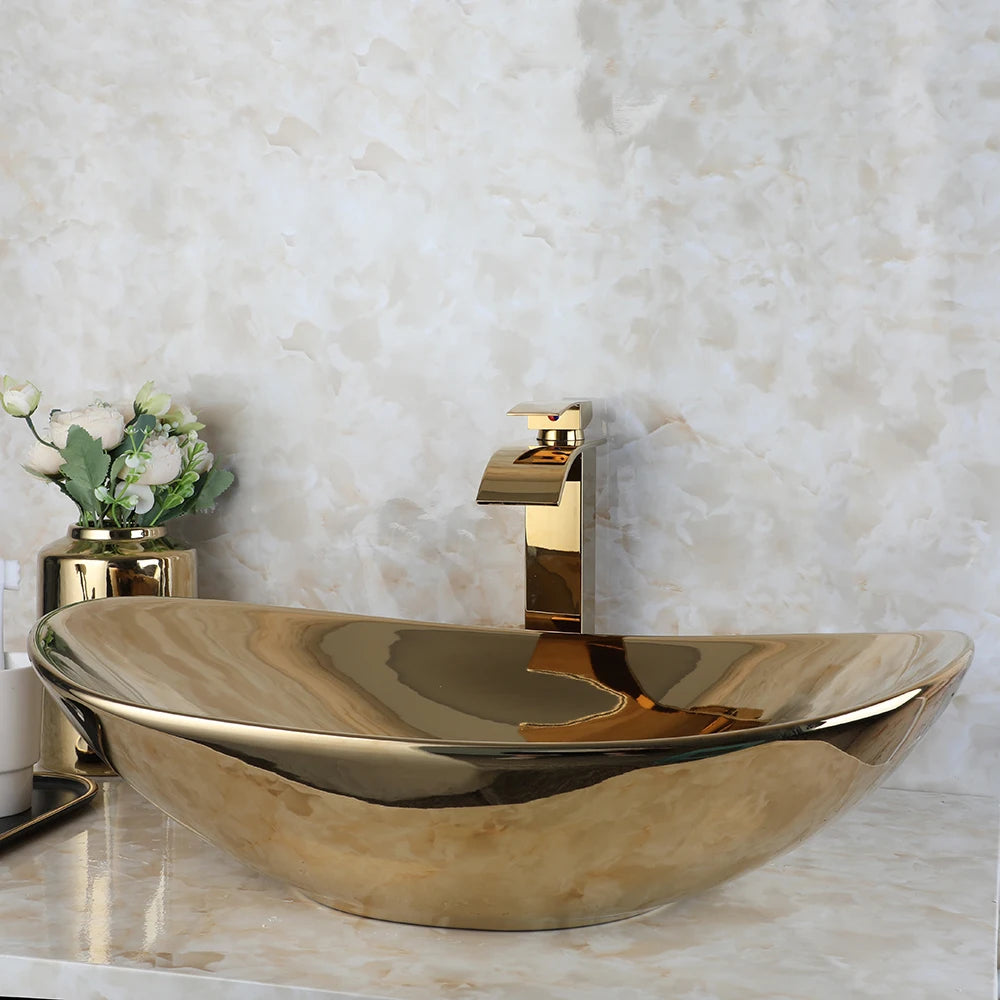 MEKKHALA Ceramic Vessel Sink Bathroom Basin Faucet Set