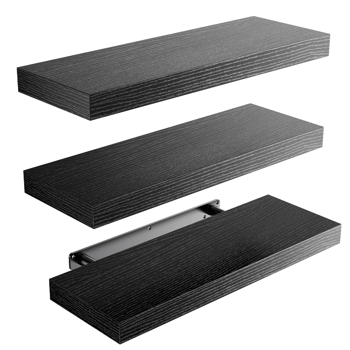 Set Of Three Floating Wall Shelves With Invisible Brackets