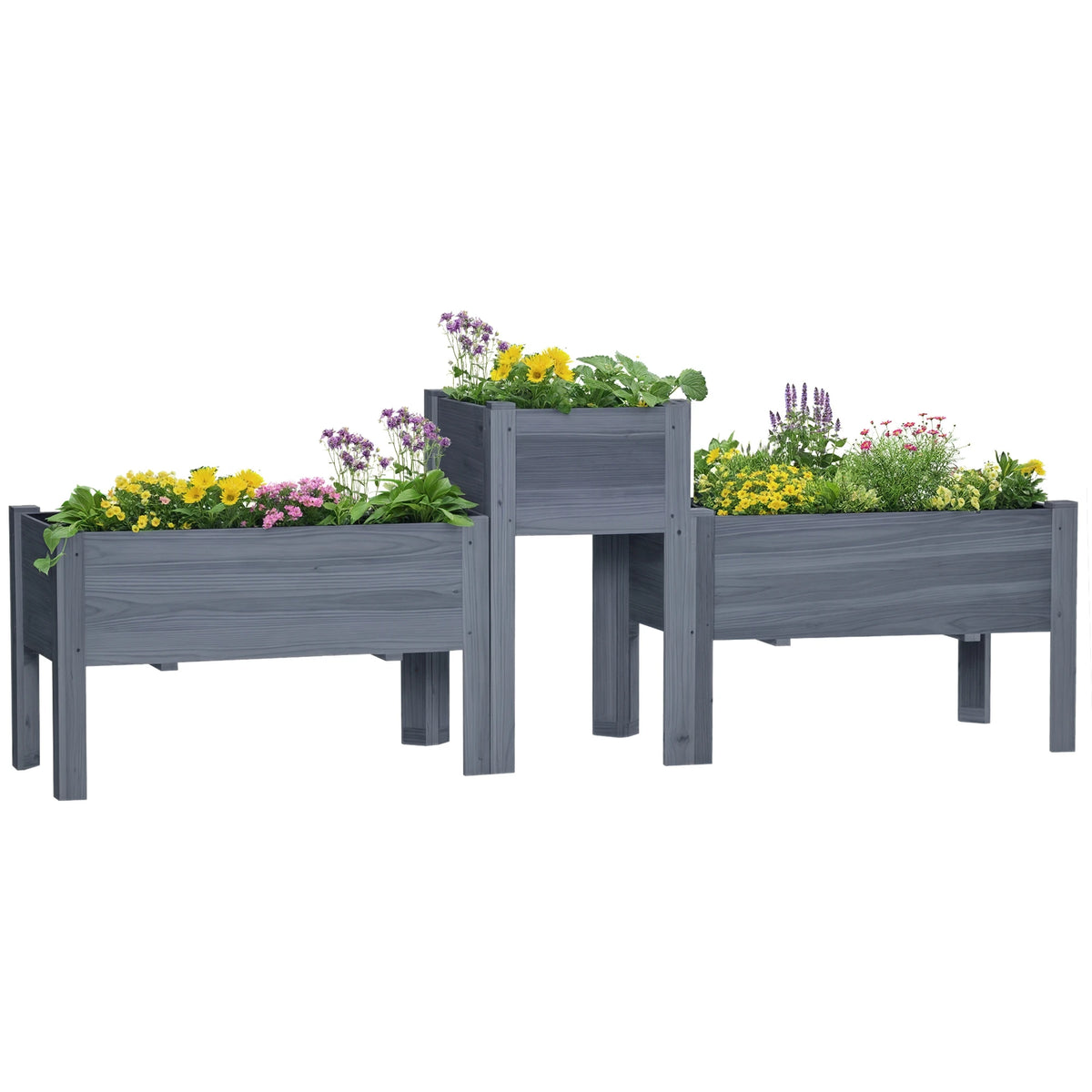 Outsunny Wood Raised Garden Planters For Flowers With Drainage