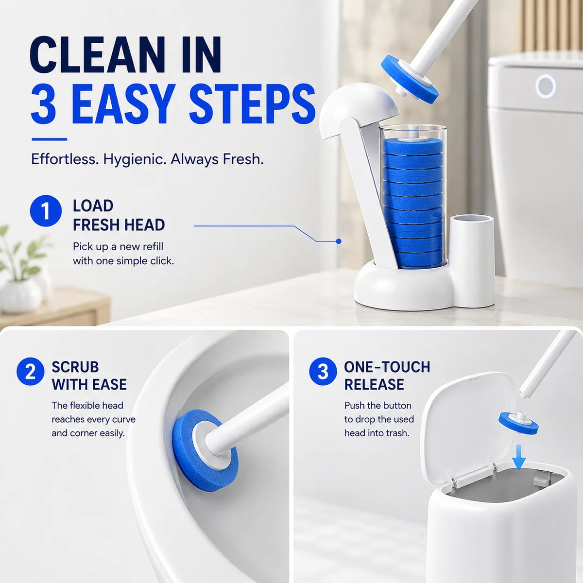 Joybos Touch Free Toilet Cleaning Wand With Replaceable Pads