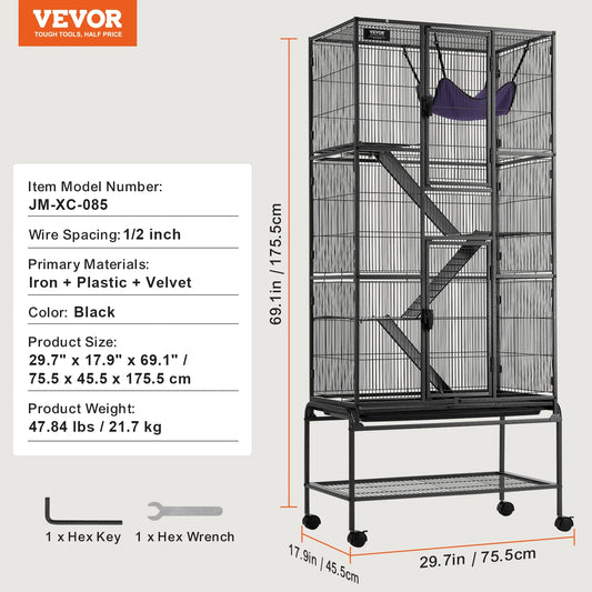 SucceBuy Rolling Metal Small Animal Cage With Four Tier Design