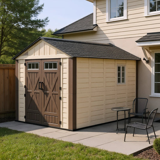 VIWAT Outdoor Resin Storage Shed With Lockable Door And Windows
