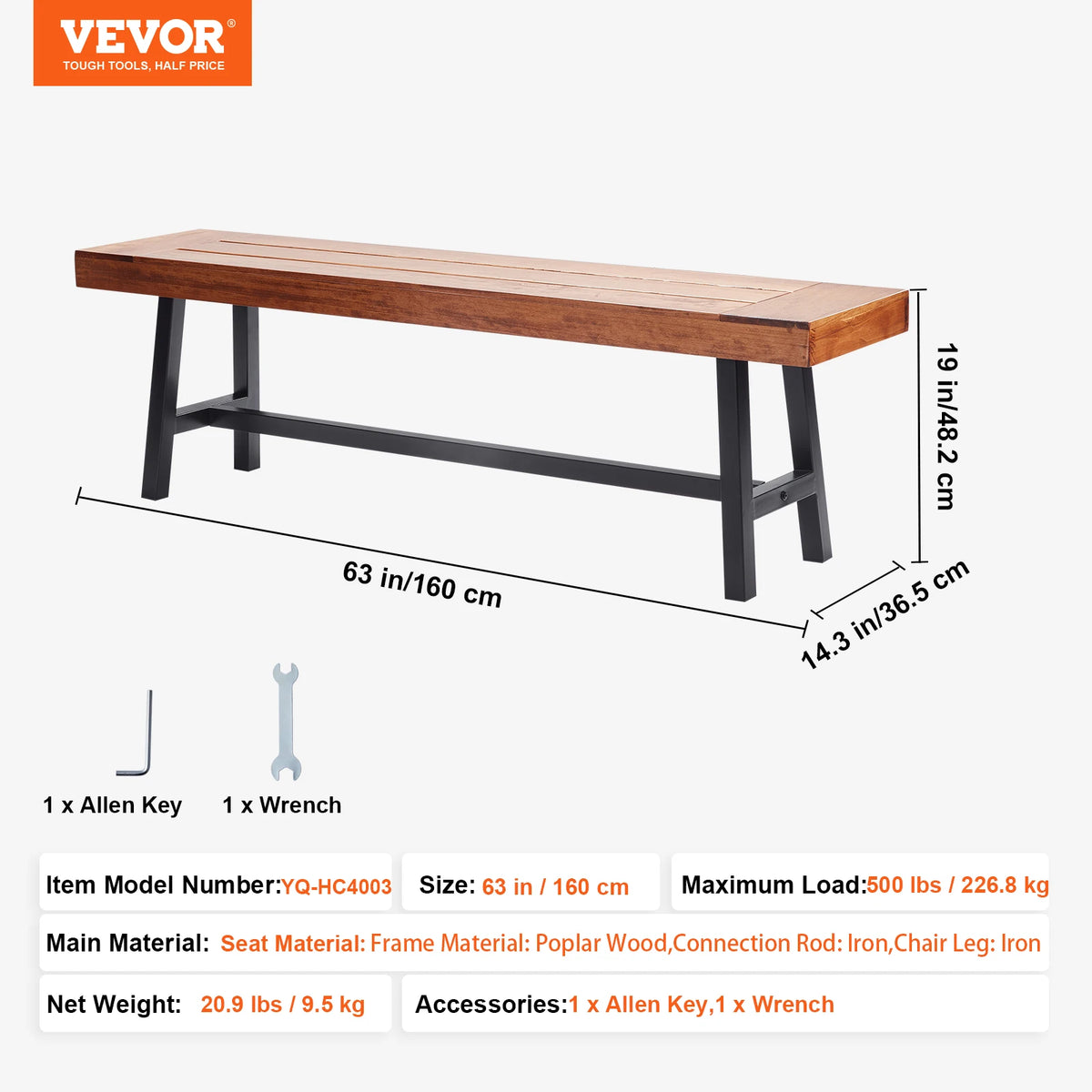 SucceBuy Outdoor Wooden Metal Garden Bench Patio Furniture