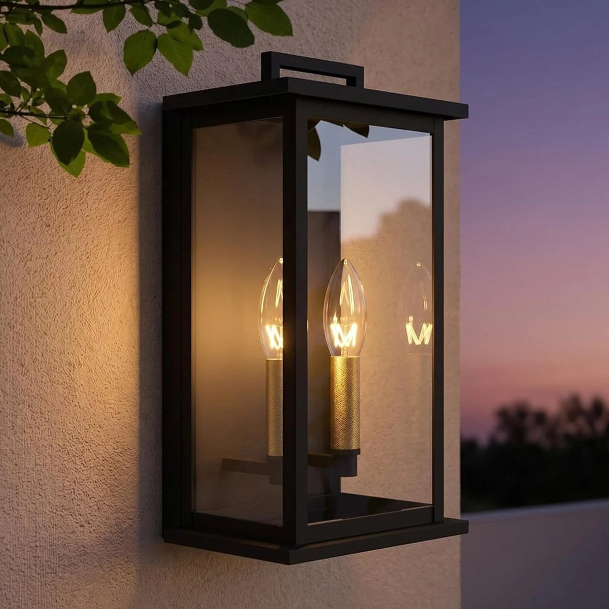 Dusk to Dawn Outdoor Wall Sconce, 14" Outside Wall Lights, Modern Black Wall Mount Light Fixture, Waterproof Exterior Lighting Fixtures for House, Porch, Garage(not included bulbs)