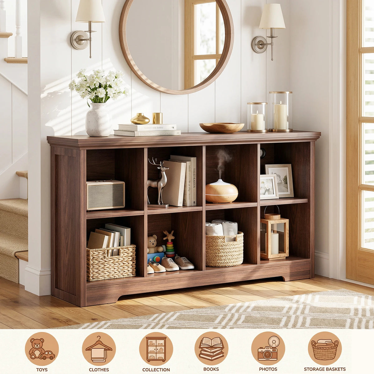 Aheaplus Modern Wooden Bookshelf With Integrated Charging Ports