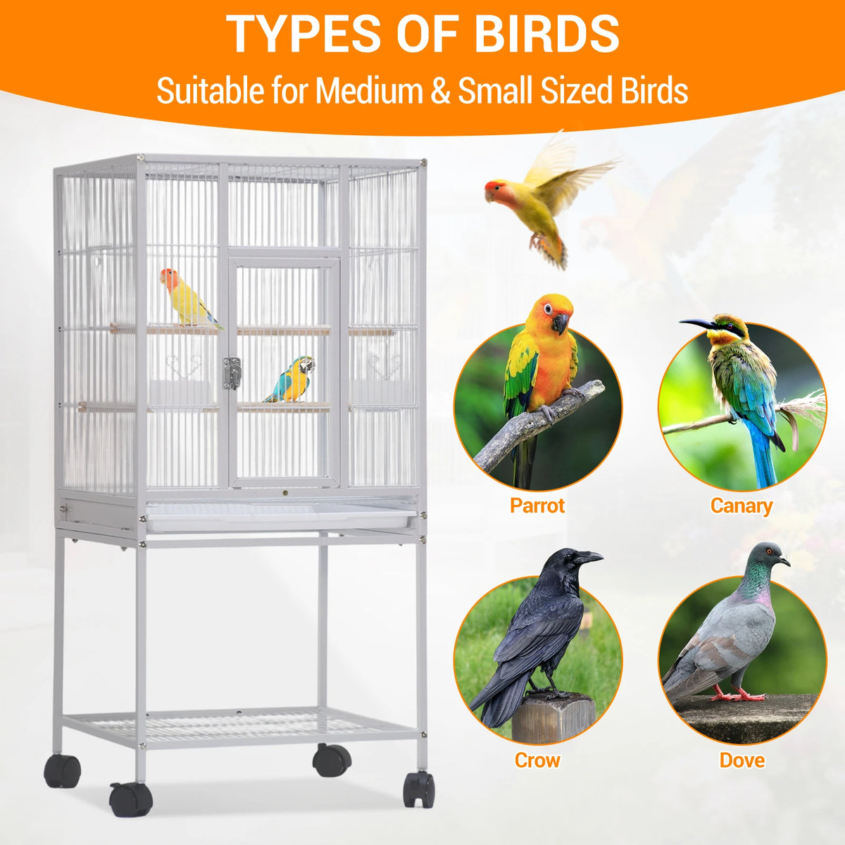 53.5" Small Animal Cage, 5-Level Metal Ferret or Bunny Cage with Wheels, Chinchilla Cage with Removable Tray, 2 Front Doors, Ram