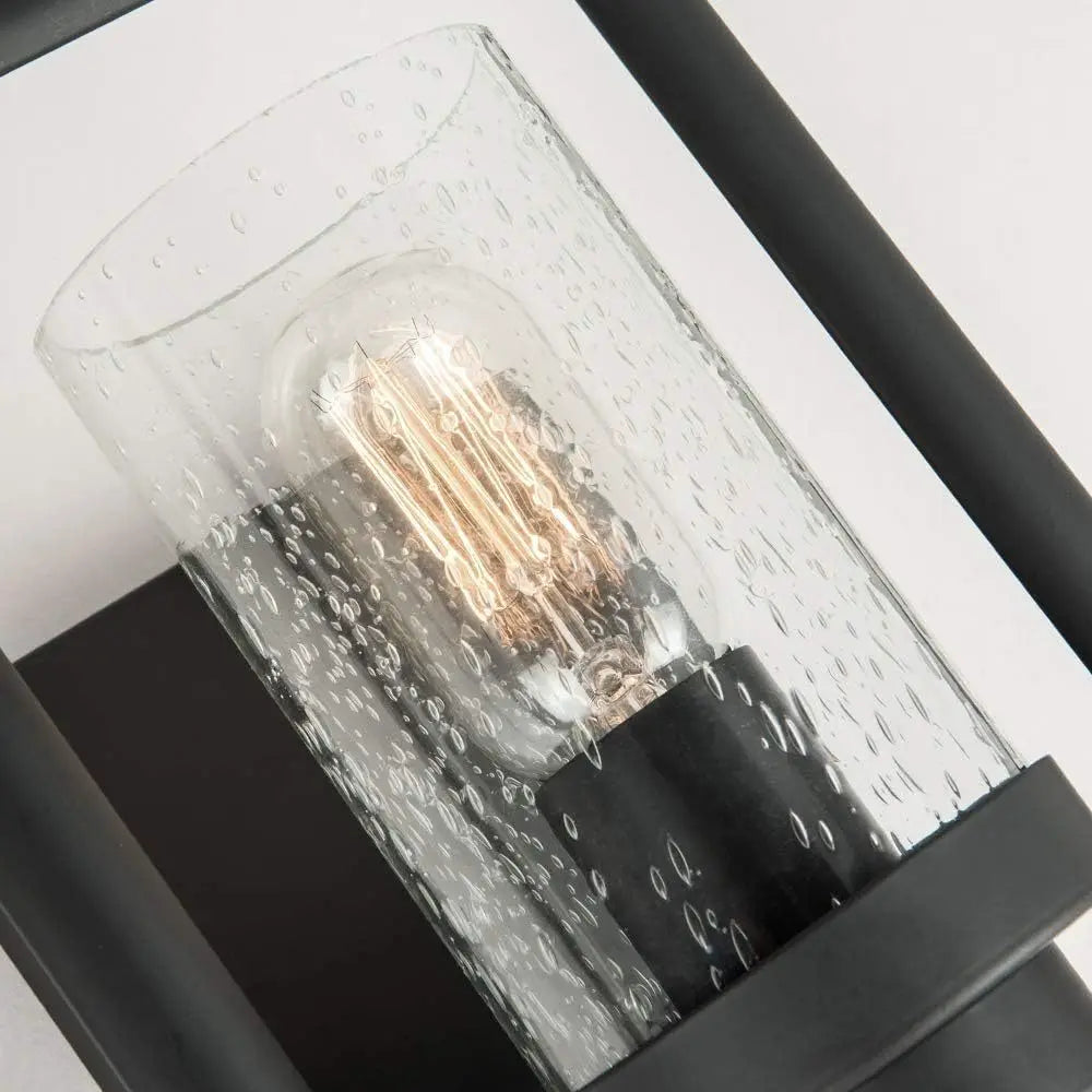 Glass Wall Sconce, Industrial Vintage Wall Lights with Clear Glass Shade, Square Metal Wall Mount Lighting, E26 Base, for Dinning Room, Bedroom, Living Room, Black, Set of 2(not included bulbs)