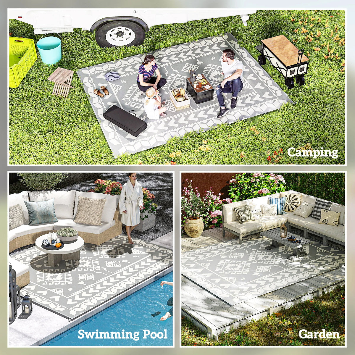 Modern Geometric Polypropylene Outdoor Rug Non Slip Garden Patio Decor