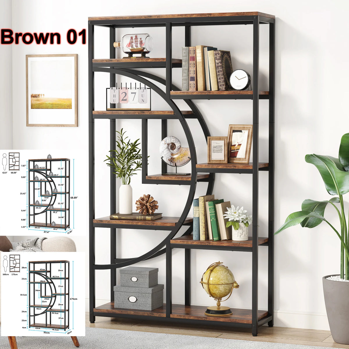 Tribesigns Five Tier Industrial Bookshelf Freestanding Display Shelf