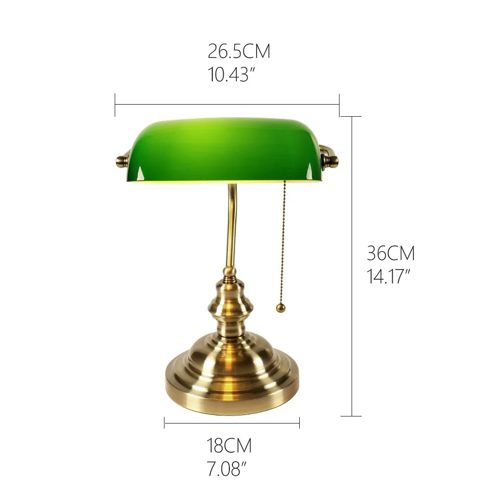 Desk Lamp Table Light Glass Banker’s Lamp Zipper Switch For Bedroom Home Stuy Restaurant Library Office Light Night Lamp