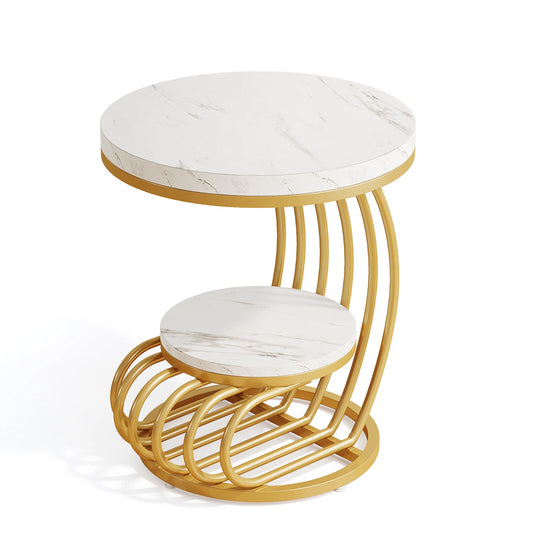 Tribesigns Two Tier Faux Marble End Table With Storage Shelf