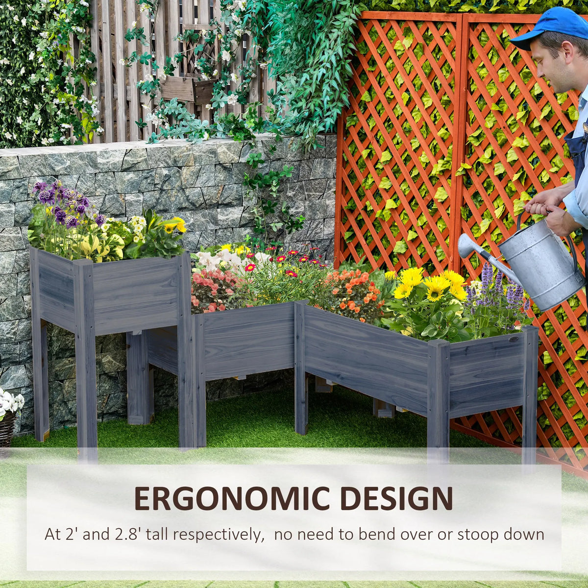 Outsunny Wood Raised Garden Planters For Flowers With Drainage
