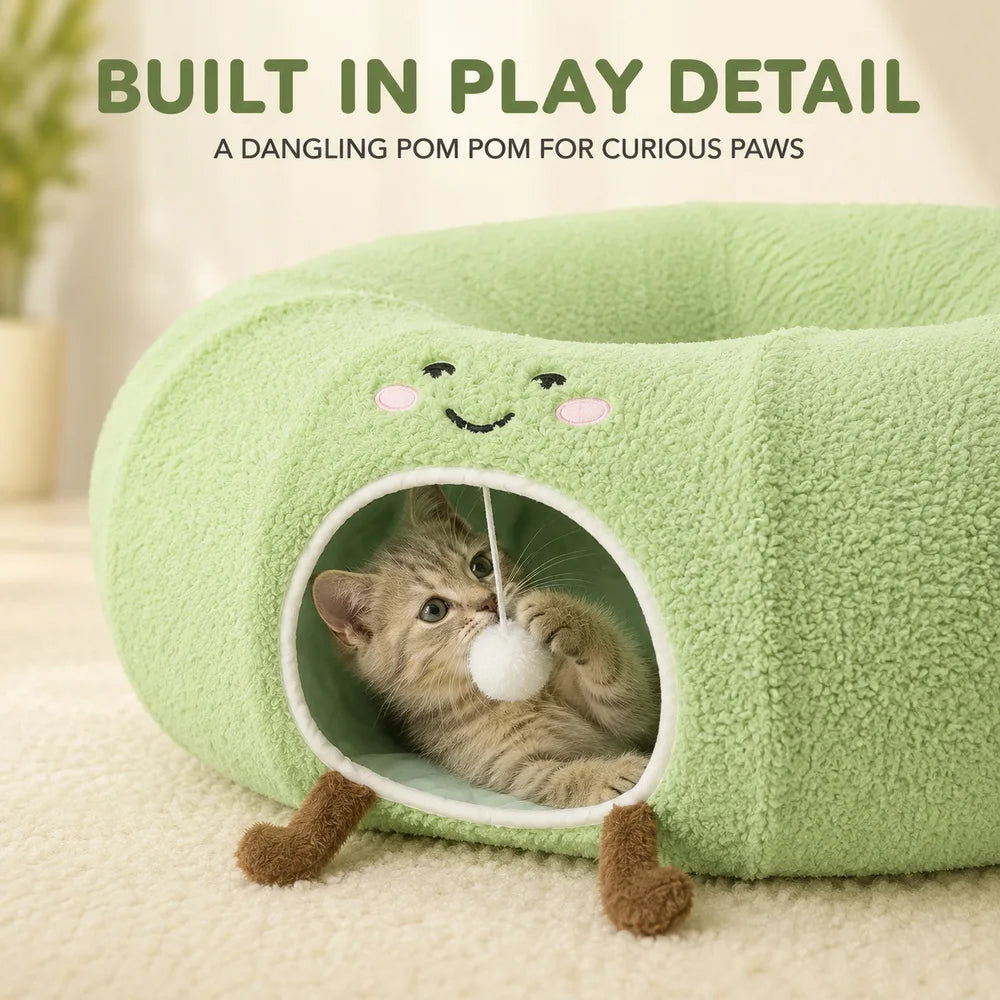 Convertible Cat Tunnel Bed With Removable Cushion And Play Hideaway