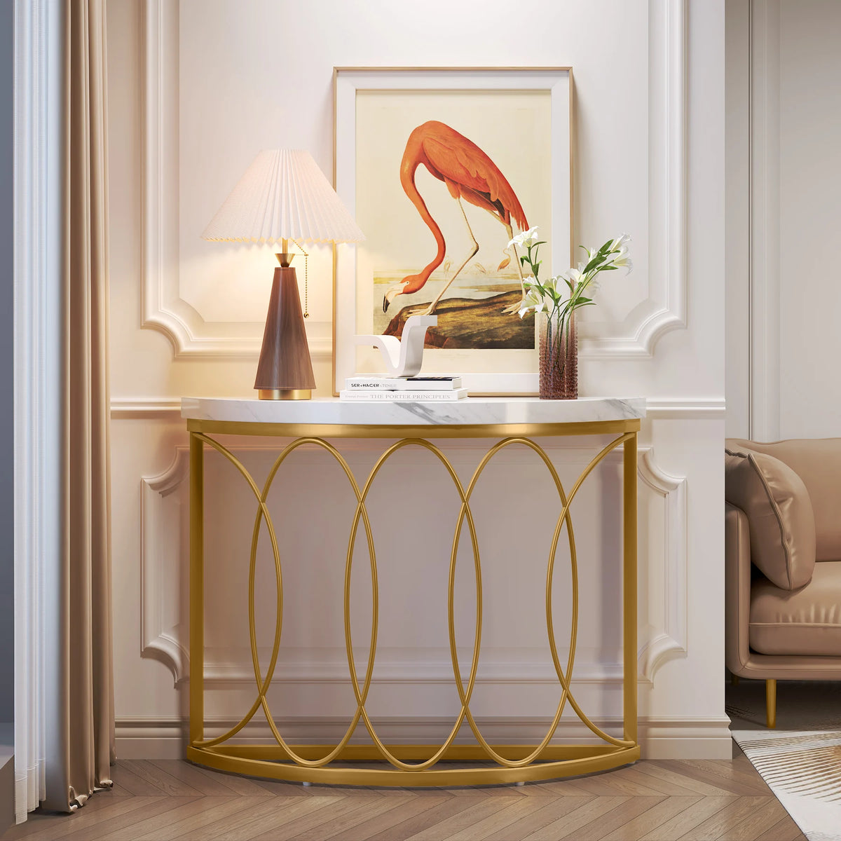 Tribesigns Half Moon Console Table Entryway Sofa Table Metal Frame
