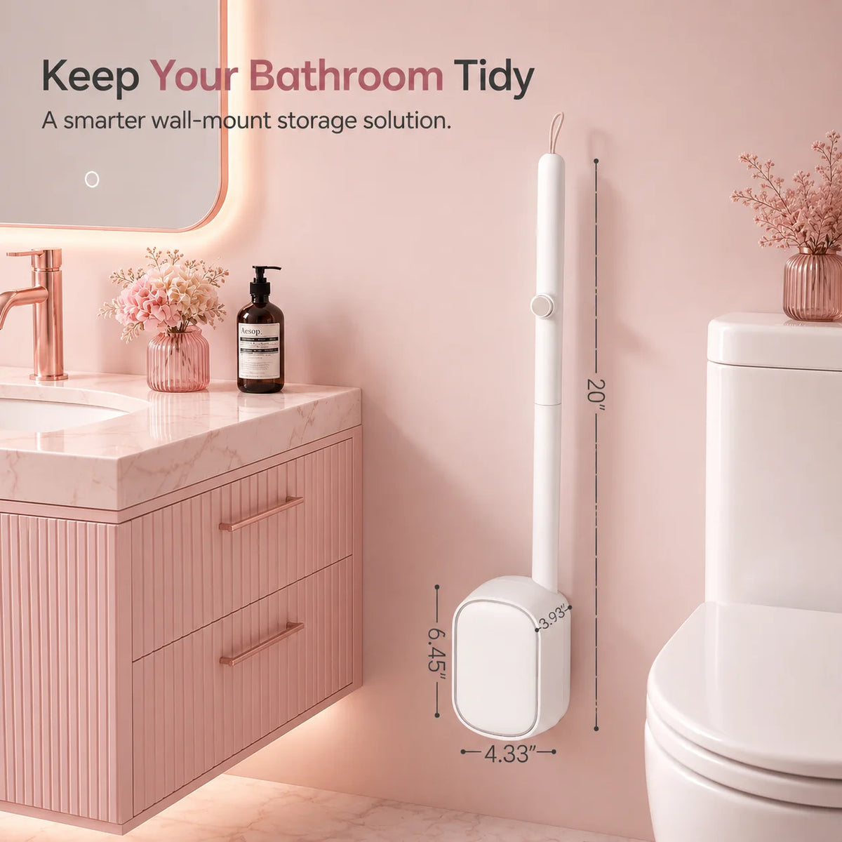 Joybos Wall-Mounted Toilet Brush with Replaceable Heads and Auto-Open Bracket