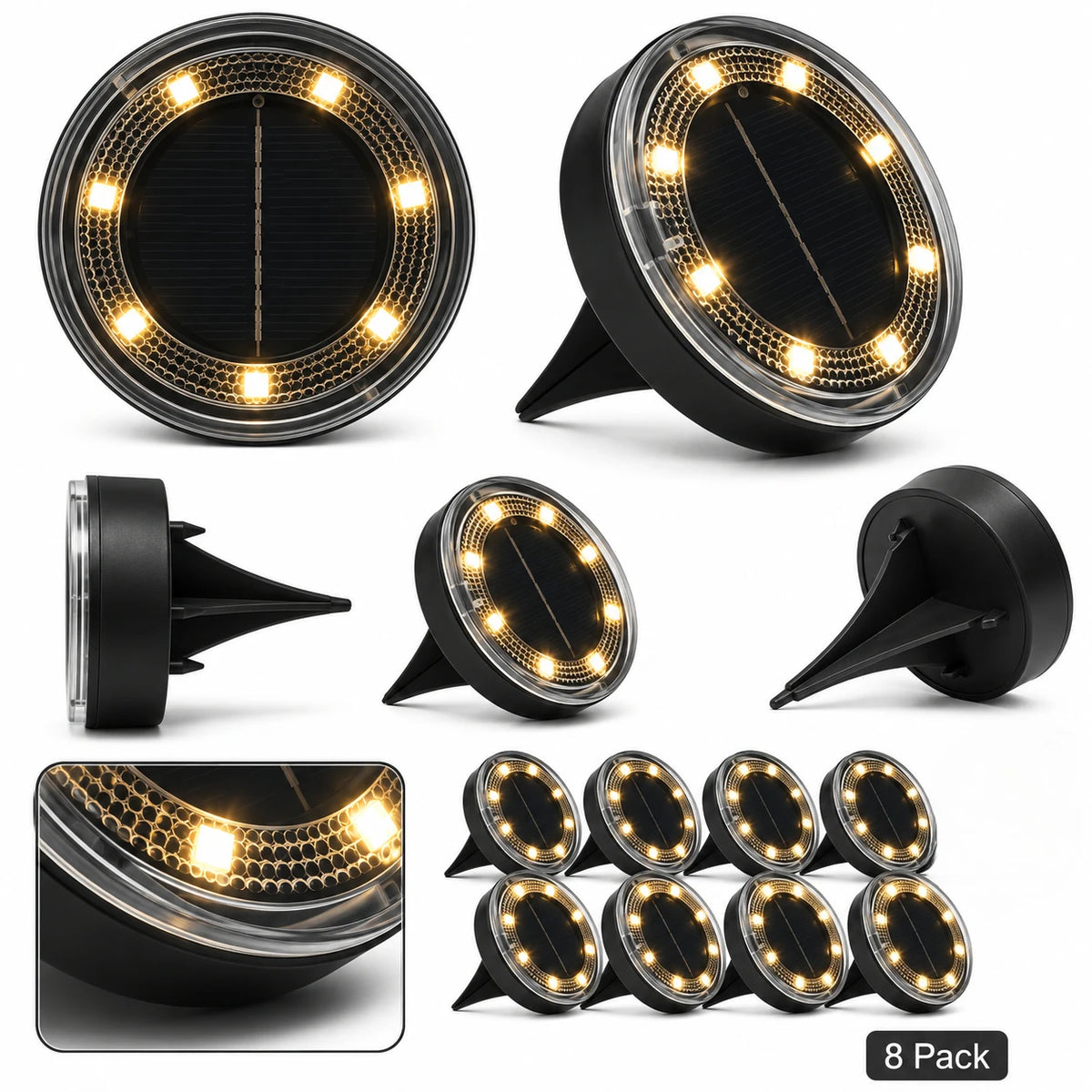 Solar Ground Lights White LED Pathway Garden Landscape Lighting