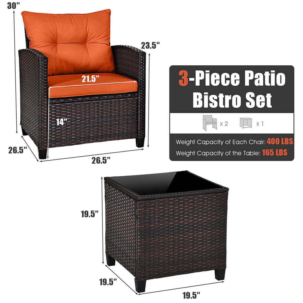 Homasis 3 Piece Rattan Patio Conversation Set With Cushions