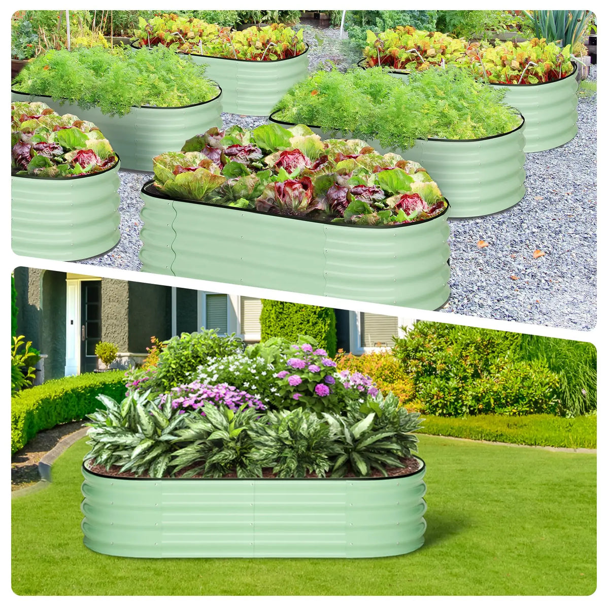HiMISS Galvanized Steel Raised Garden Bed Planter Box