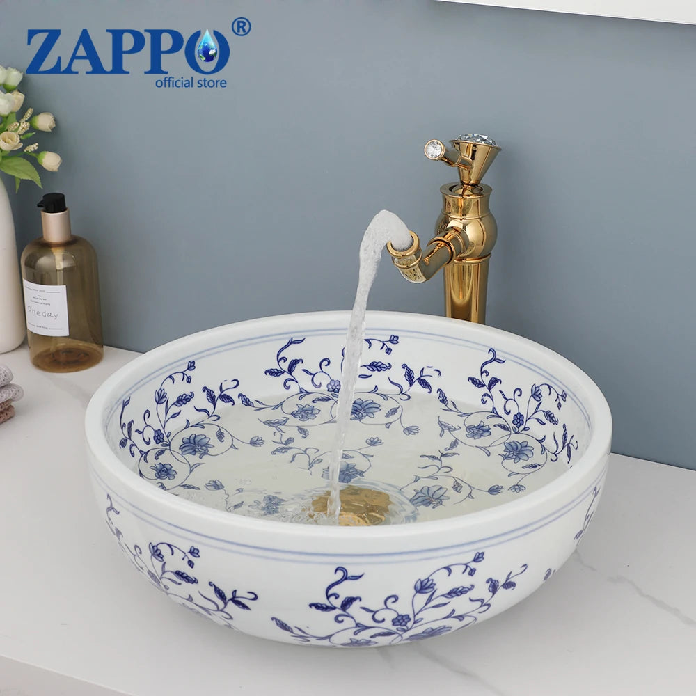 MEKKHALA Hand Painted Ceramic Vessel Sink And Faucet Combo