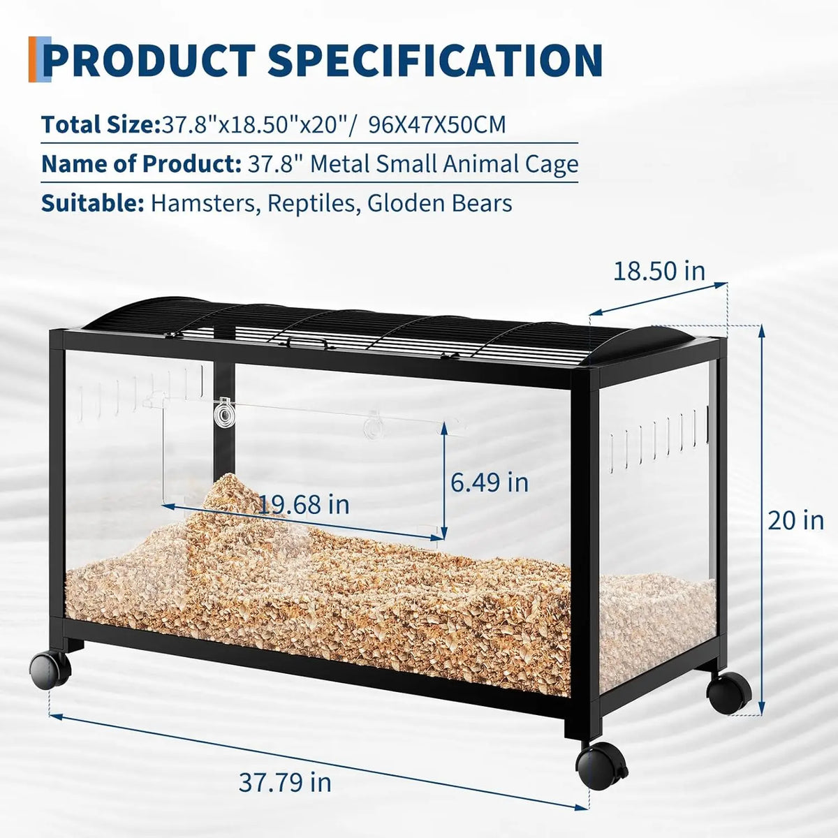 Large Hamster Cage, 3-Tier Gerbil Cages with Running Wheel, Water Bottle, Food Bowl, Ramps, Portable Hamster House with 7" Deep Glass Bottom for Syrian, Hamster, Gerbils (Metal Black)