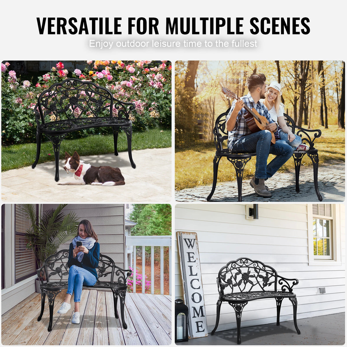 SucceBuy Outdoor Wooden Metal Garden Bench Patio Furniture