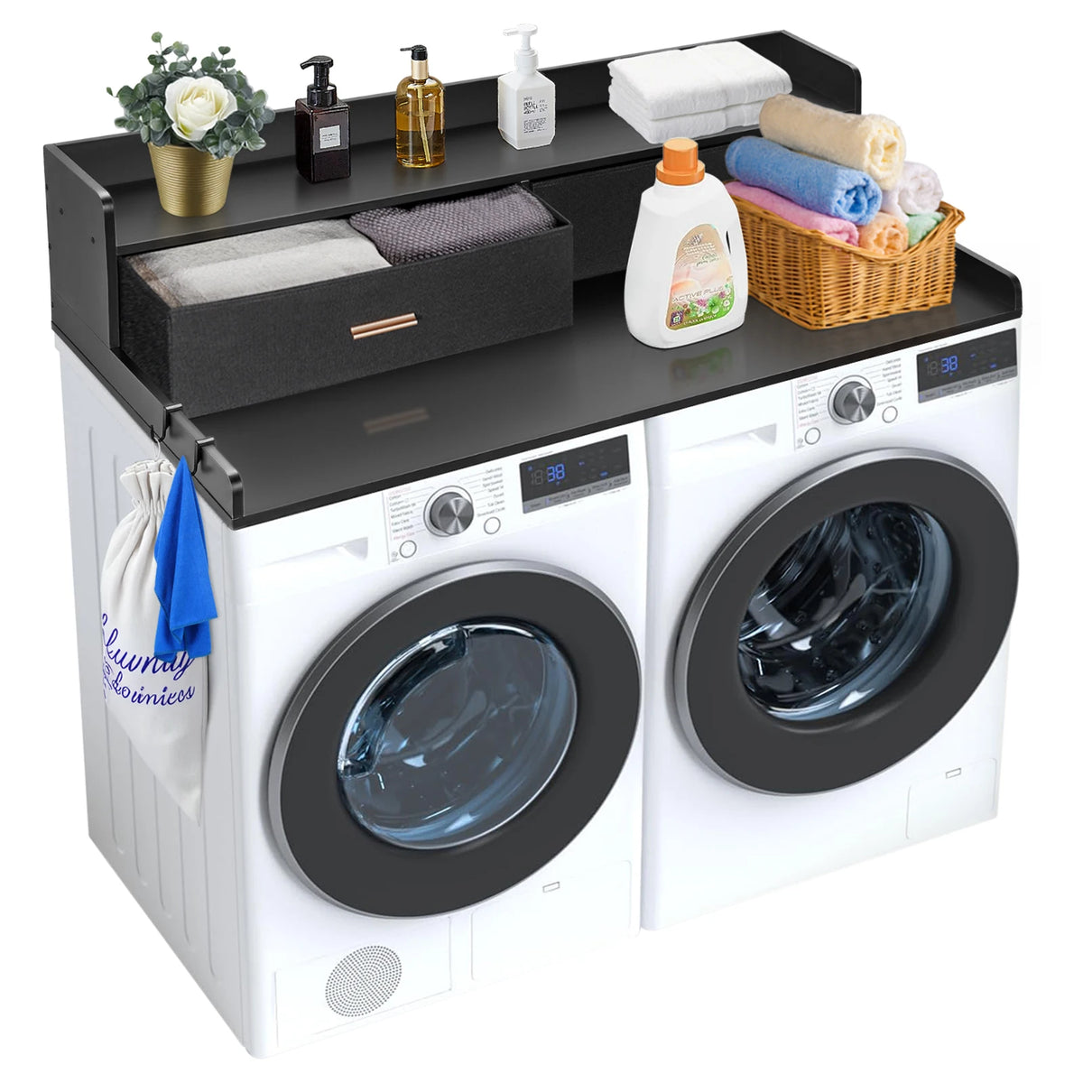 SucceBuy Wall Mounted Washer Dryer Countertop With Storage Shelf