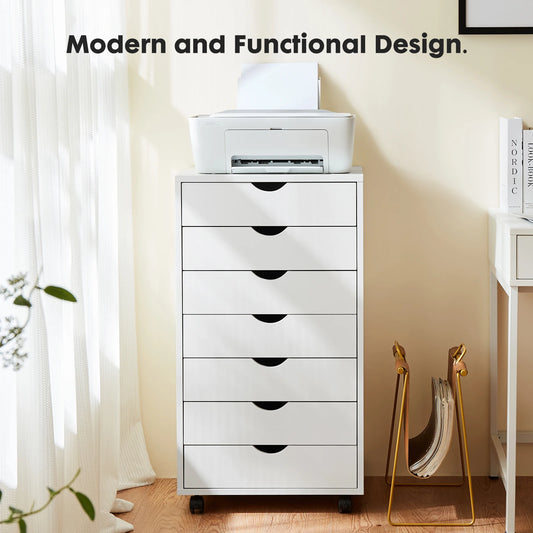 JHK 7 Drawer Wood Rolling Storage Cabinet With Spacious Compartments