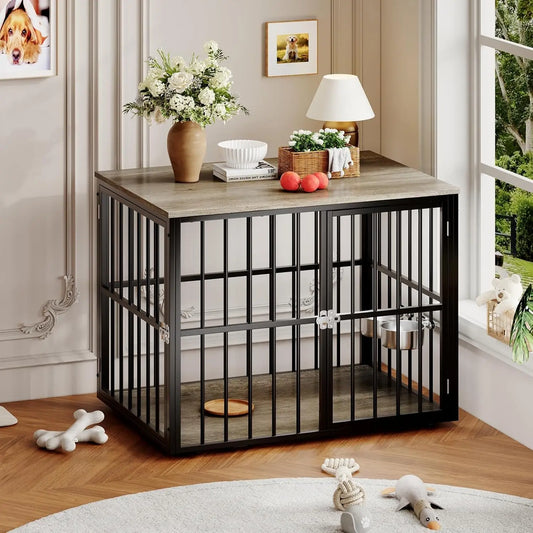 ANIXOL Wooden Dog Crate Furniture With Lockable Double Doors