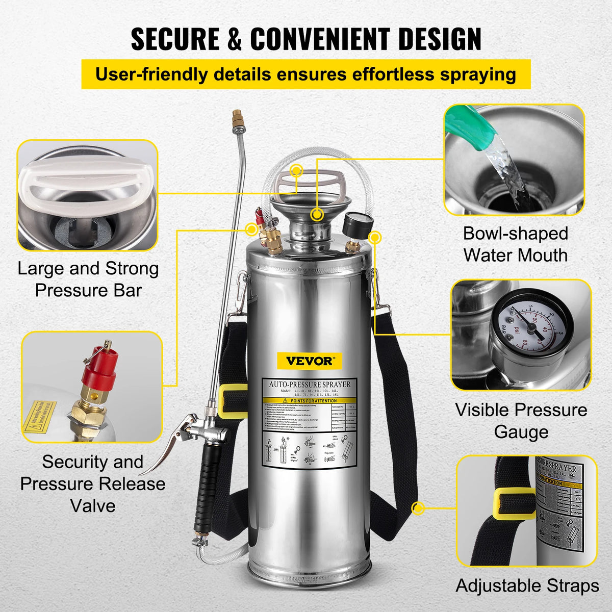 SucceBuy Stainless Steel Hand Pump Sprayer For Garden And Cleaning