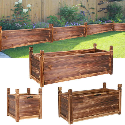 Durable Pine Wood Raised Flower Bed Planter For Garden Use