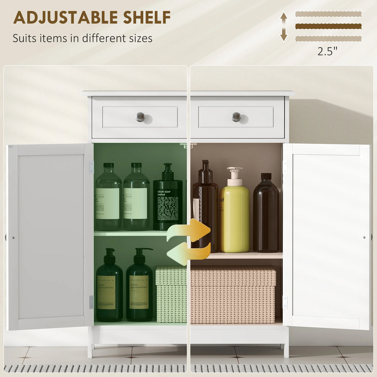 Kleankin Freestanding Bathroom Floor Cabinet With Doors Drawers And Shelf