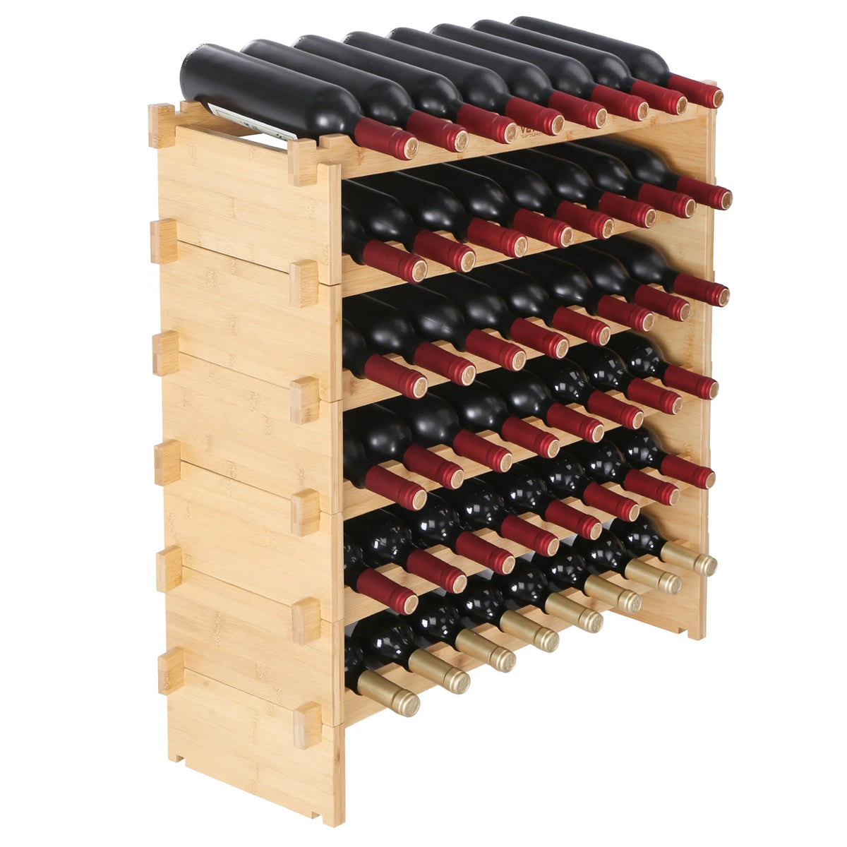SucceBuy Bamboo Stackable Modular Wine Rack Free Standing Cellar Display