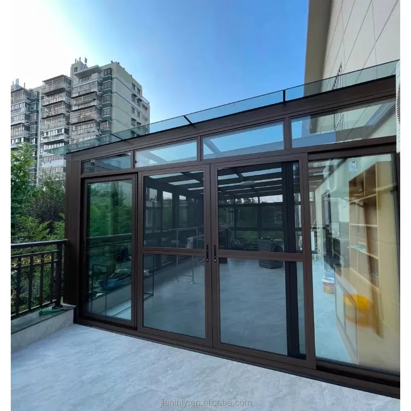 Outdoor Aluminum Glass Sunroom Conservatory With Sliding Glass Door