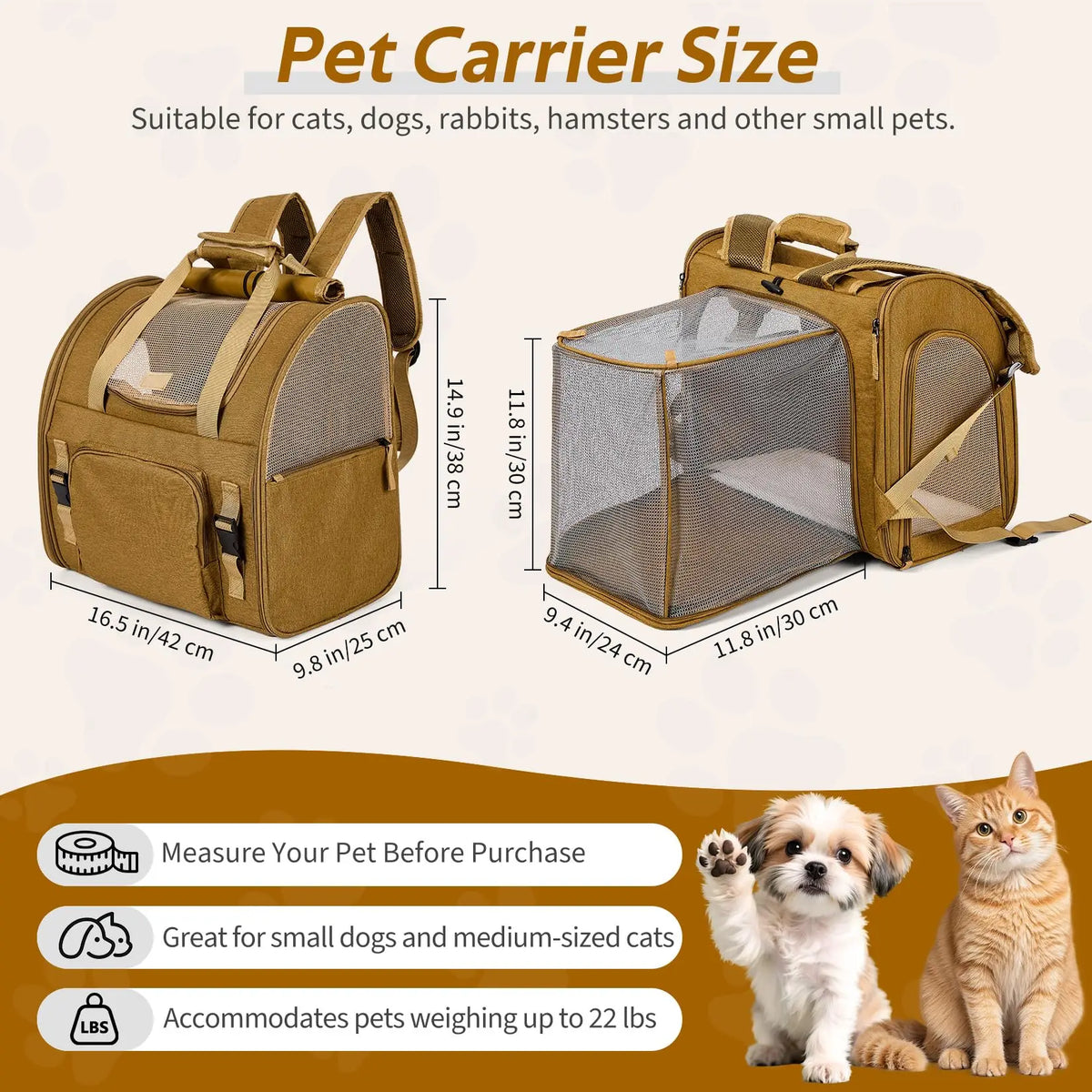 Expandable Cat Carrier Mesh Backpack With Expandable Mesh Side Padded Shoulder Straps Breathable Nylon Travel Backpack For Small Dogs And Medium Cats