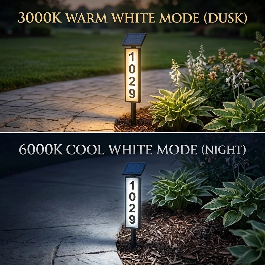 Solar Powered LED Address Sign With Illuminated House Numbers