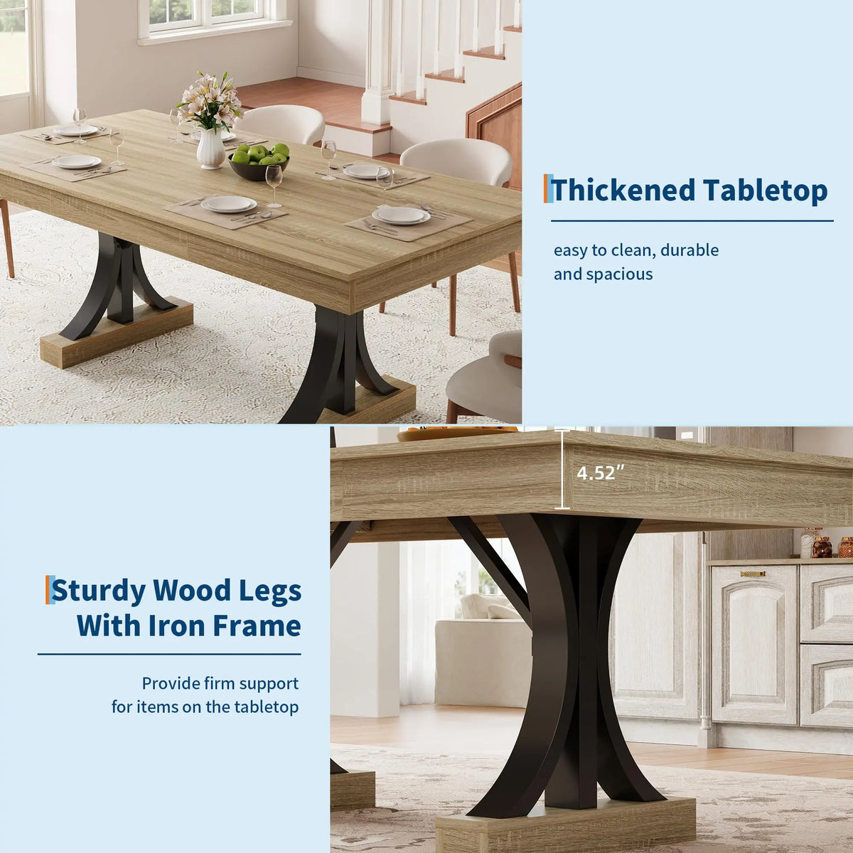 HiMISS Modern Dining Table With Storage Drawers And Metal Frame