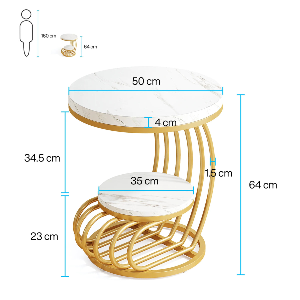 Tribesigns Two Tier Faux Marble End Table With Storage Shelf