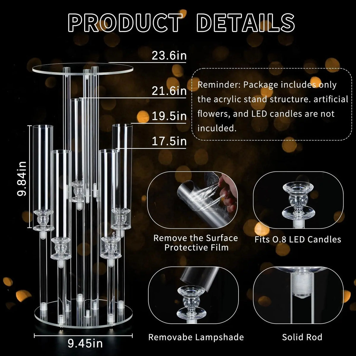 Clear Acrylic Five Arm Candelabra Wedding Centerpiece Table Stand