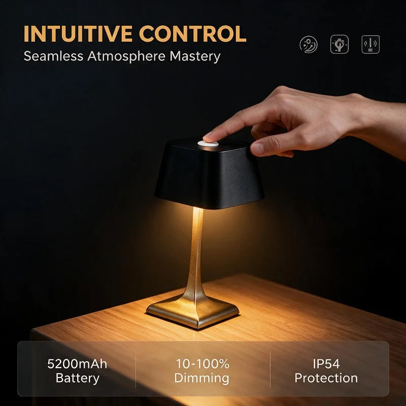 LED USB Square Table Lamp Aluminum IP54 5200mAh Battery USB-C Charging Touch Switch Anti-slip Base Christmas Decoration Wireless Rechargeable Retro Style Stepless Adjustment of Brightness LED Light for Bedroom Dining Room